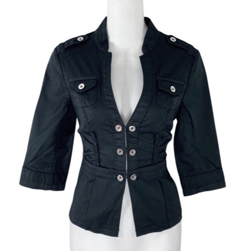 NWT White House Black Market Black Silver Hardware Half Sleeve Utility Jacket 00
